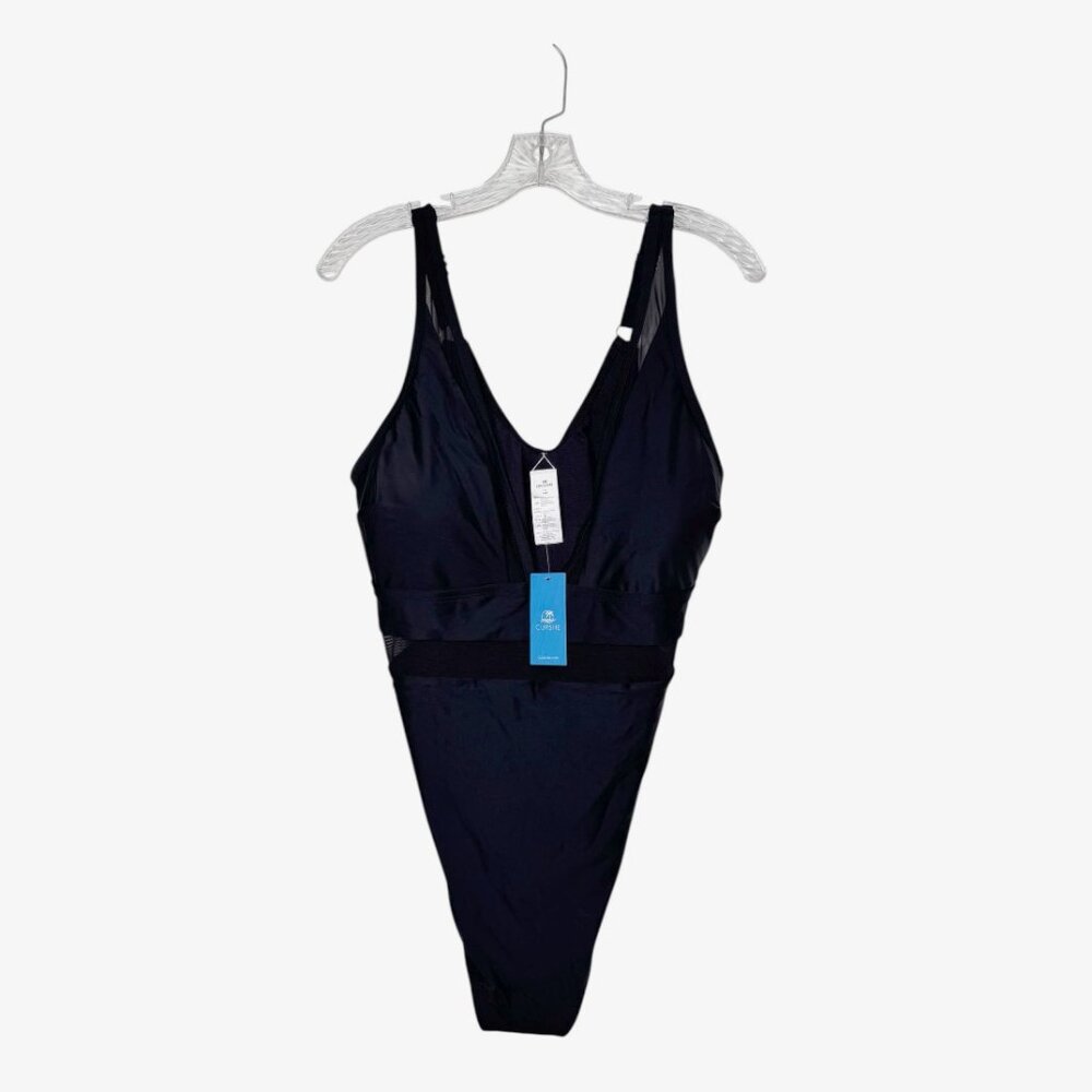 Cupshe Black V-Neck Mesh-Accent One-Piece Swimsuit - Picture 3 of 8